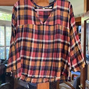 Plaid V-Neck Women's Top
